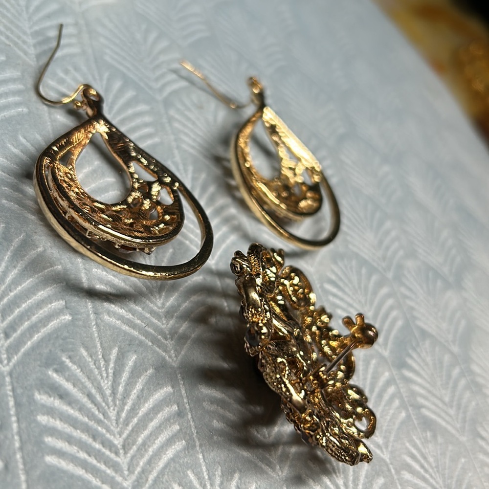 ✨Dazzling brown stone broach and earring set - Picture 7 of 13